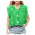 thumbnail image 2 of Women's Sleeveless Solid Color Pocket Button Knit Cardigan Vest Short Outerwear For Spring And Summer, 2 of 7