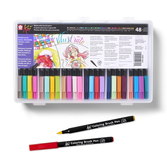 Sakura Koi Coloring Brush Pens - Watercolor Brush Pen Set - Assorted Colors - 48 Pack