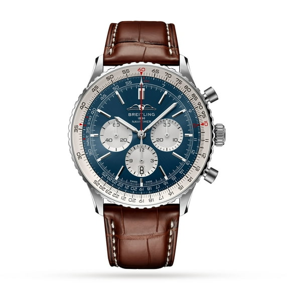 Breitling Navitimer B01 Chronograph 46 Automatic Blue Dial Leather Strap Men's Watch AB0137211C1P1