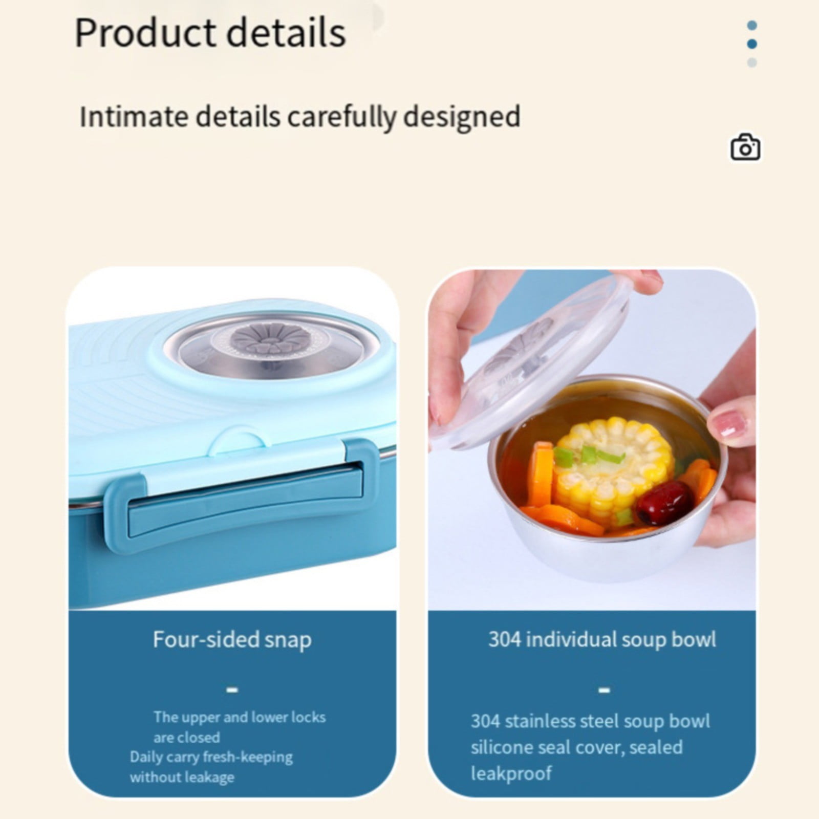 Bento Lunch Box, 304 Stainless Steel Portable Leakproof Lunch Food Containers Set with 2 Compartment for Adults - with Chopsticks Spoon Soup Bowl Gift for Friends, Family (Navy) Multisize