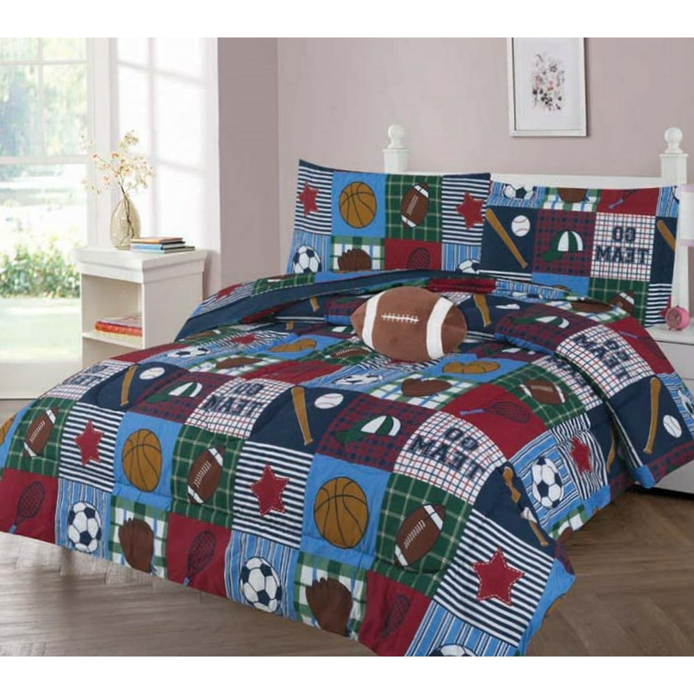 Twin KIDS TEENS RUGBY Red BED IN A BAG Comforter Set W/Fitted Sheet And