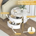 thumbnail image 4 of O&K FURNITURE Modern End Table with 2-Drawer, 21.85’’ Sofa Side Table, White Round Nightstand for Bedroom, Marbling Natural Stone & Metal, 4 of 10