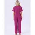 thumbnail image 5 of DARING DIVA Satin Pajamas Silky Short Sleeve V Neck Shirt Long Pant Set XL Hot Pink, 5 of 7