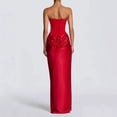 thumbnail image 5 of Women's Solid Color Ruched Waist Sexy Strapless Satin Bodycon Maxi Dress, Formal Evening Gown with Tie Back for Party Wedding Cocktail Prom, 5 of 5