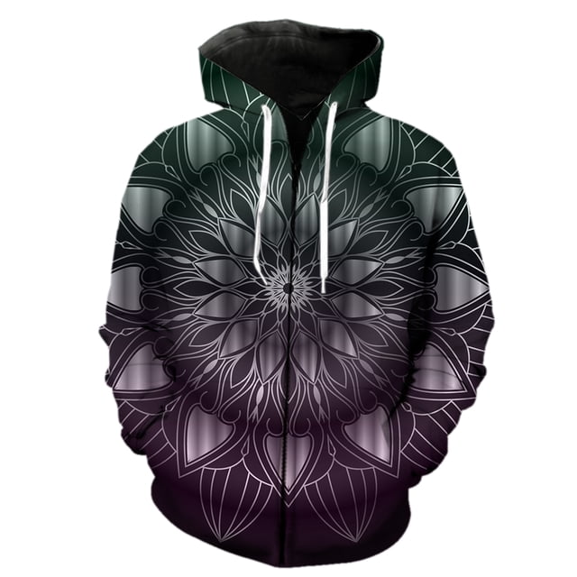 Sudadera con capucha y cremallera de mandala para hombre, unisex, genial, con capucha, sudaderas de primavera, hip hop, manga larga, divertida, a la moda, con estampado 3D para adolescentes.