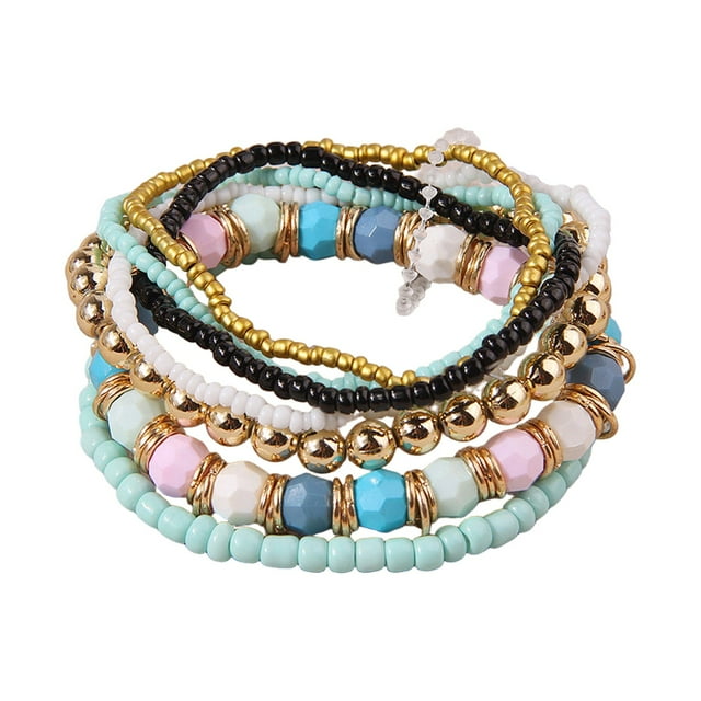 Hearth & Gear Bohemian Layer Beaded Bracelet For Elastic Fashion Jewelry With Fine Pearls And Unique Mix Design For Any Occasion Rhinestone Necklaces Girls Sports Watch Jewelry for Women Rose