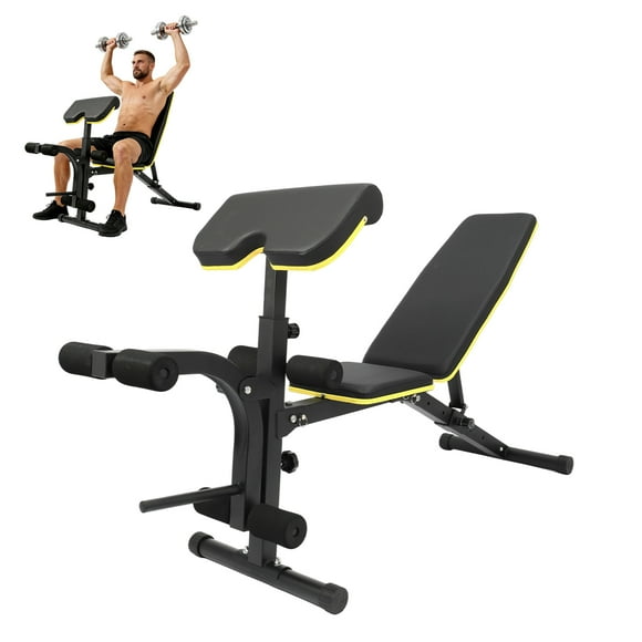 Banco de Pesas Ajustable – Multifuncional para Casa – Respaldo y Asiento Gruesos – Plano, Inclinado y Declinado – 180 kg – Plegable – Verde