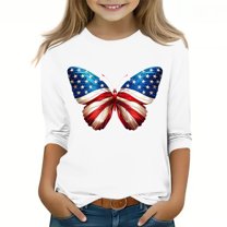 Spazoro Toddler Girls 3/4 Sleeve Shirts, Casual Spring and Fall Round Neck Graphic Print Fashionable Tops for Girls White Size 3-4T