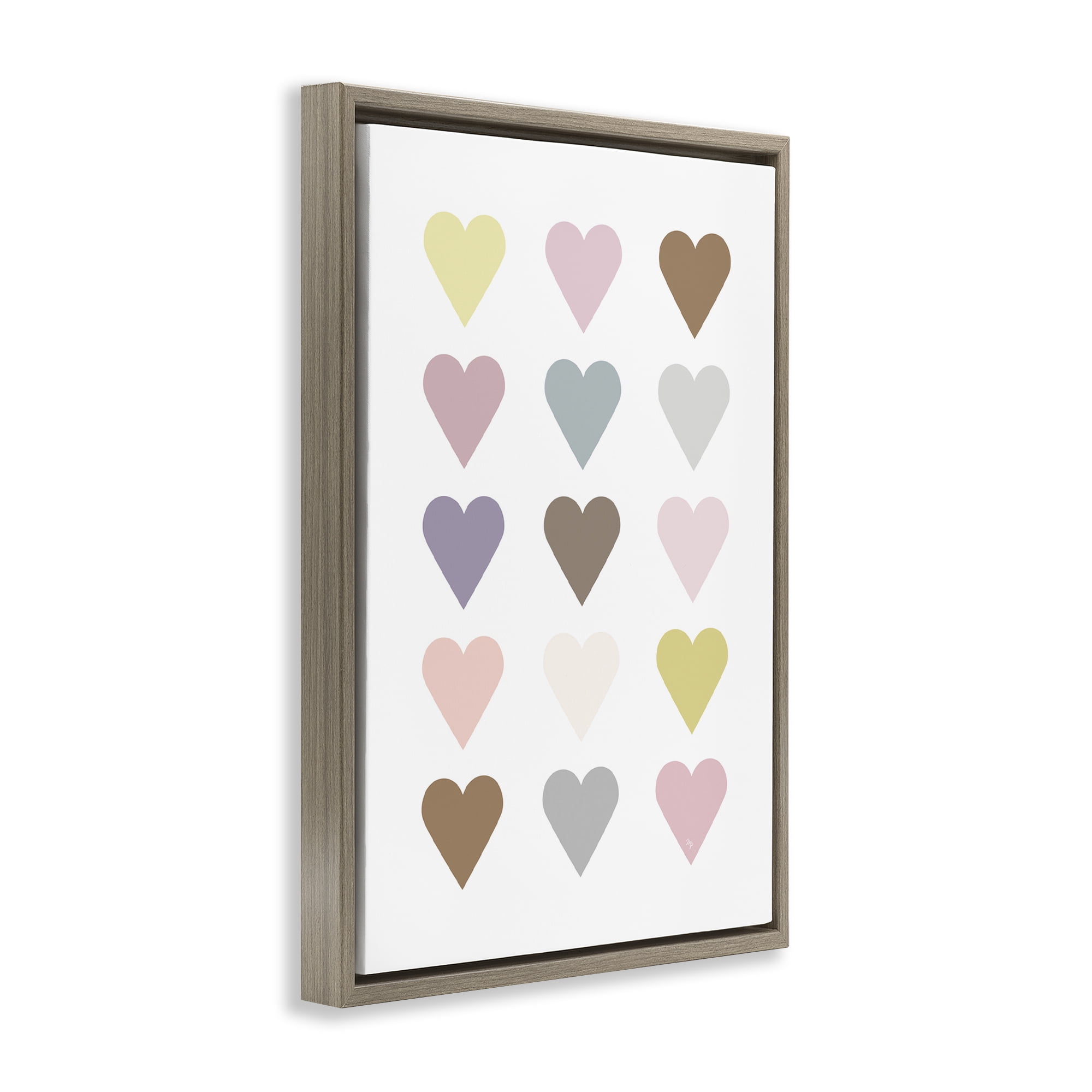 Stupell Industries Soft Pastel Hearts Abstract Painting Brown Floater Framed Art Print Wall Art, 17 x 25
