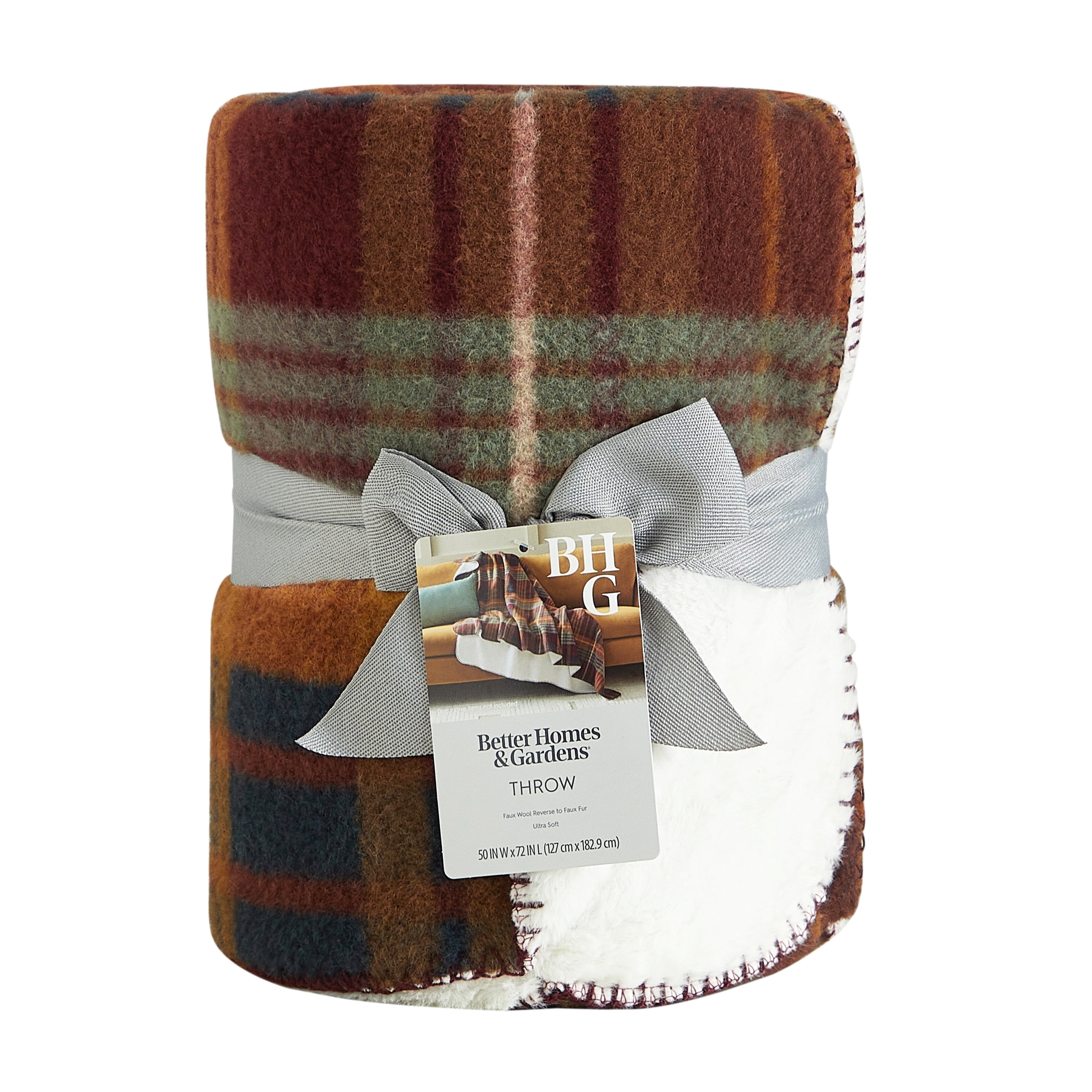 Better Homes & Gardens Crimson Plaid Faux Wool Reverse to Faux Fur Throw, 50" x 72"