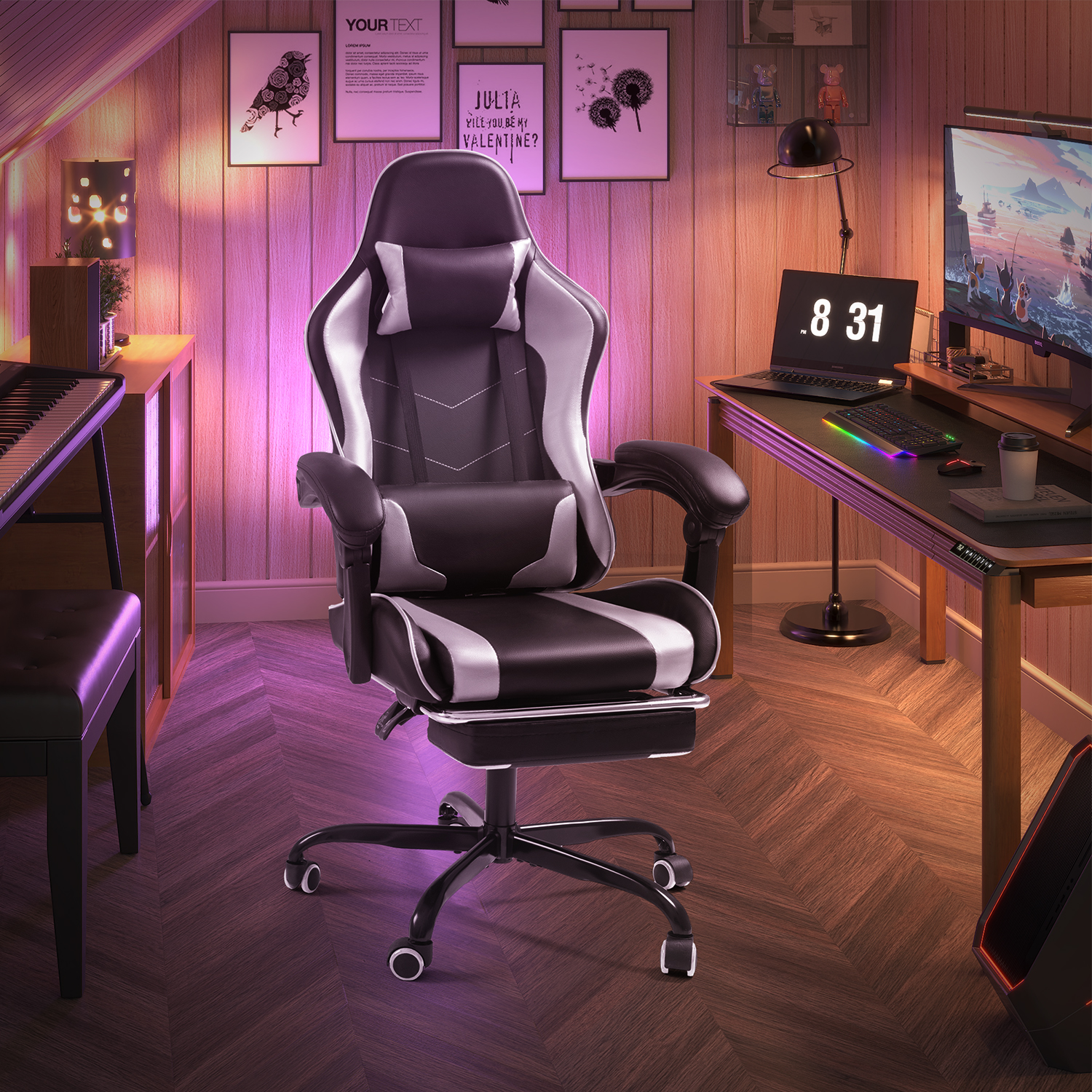 Homall Gaming Chair with Massage, White photo 8