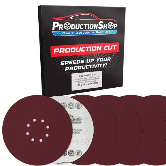 ProductionShop Premium 9" Red 8-Hole Pattern 150 Grit Sanding Discs, Box of 20 - Dustless Hook & Loop Backing Sandpaper for Drywall Power Sanders, Medium-Cut Abrasive - Woodworking, Sand Auto Paint