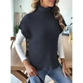 thumbnail image 5 of Womens Cap Sleeves Sweater Vest Turtle-Neck Ribbed Knit Tank Tops Basic Slim Fit Top Navy Blue One size, 5 of 8