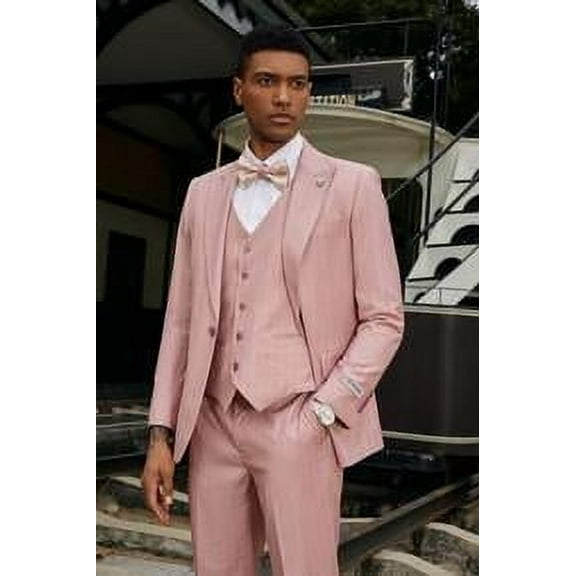Stacy Adams Mens Pinstripe Suit Pink Modern Fit SM147H1-07
