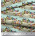 thumbnail image 2 of Soimoi Green polyester Crepe Fabric Landscape & City Digital Printed Craft Fabric by the Yard 42 Inch Wide, 2 of 3