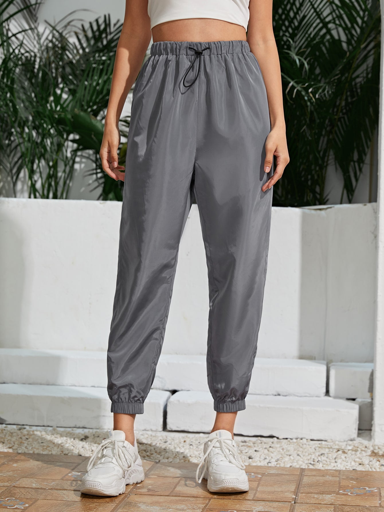 Drawstring Waist Windbreaker Pants XL 