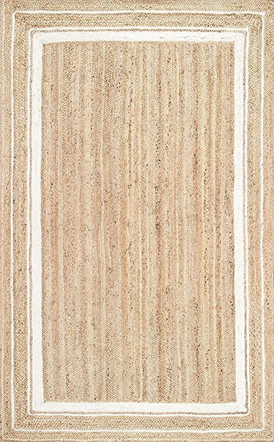 Ripaz Vogue Jute Rug Hand Woven Rectangle Beige + White Border Living Room Area Rug (2X12 Ft)