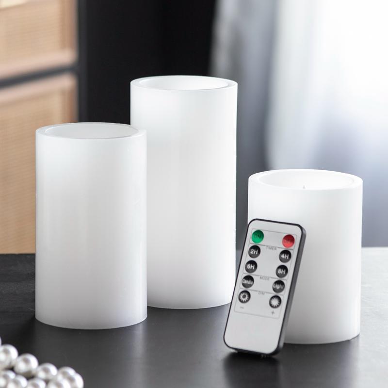 Llinc Store 3 Pack Battery-Powered Flameless Pillar Candles White LED Candles with Remote Timer, Decorative Fake Candles for Room Fall Decor Wedding Christmas Decorations