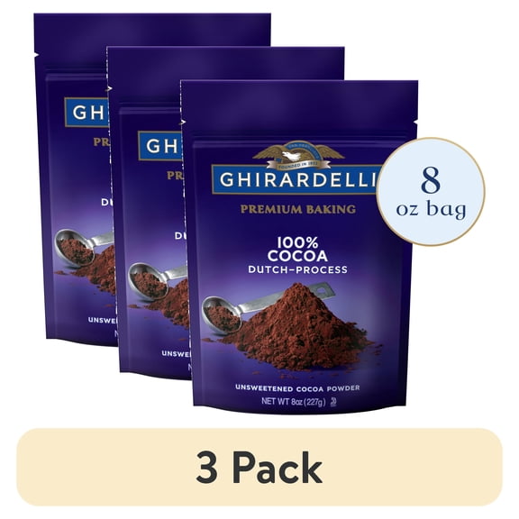 (3 pack) GHIRARDELLI Premium Baking Cocoa 100% Cocoa Dutch Process Unsweetened Cocoa Powder, 8 oz Bag