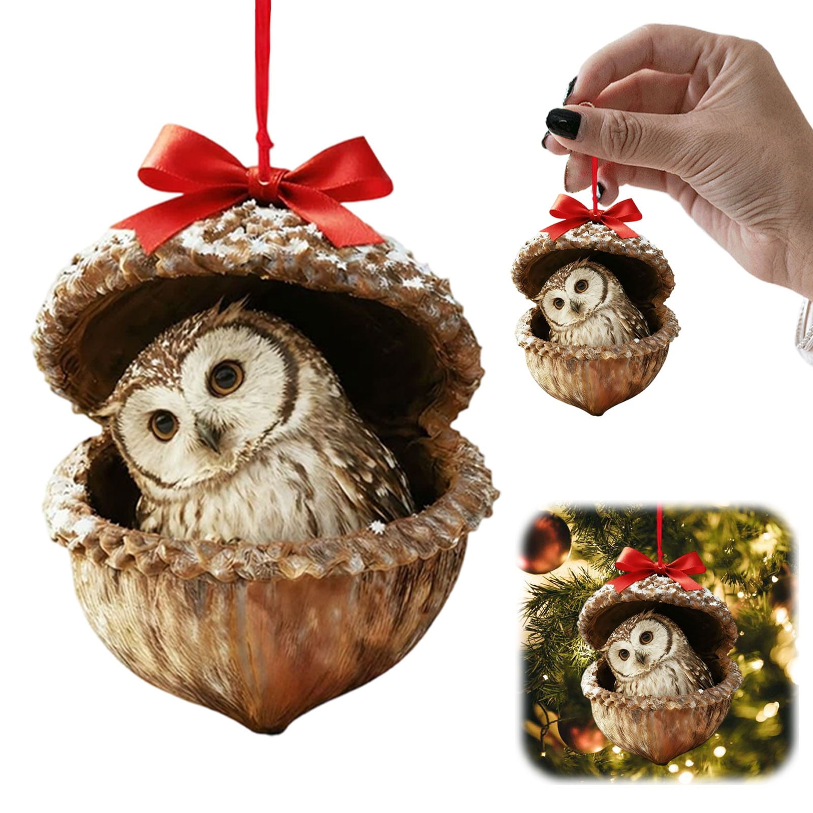 Forest Animal Acorn Ornaments Woodland Christmas Decor With Realistic Animal Figures Resin Hanging Ornaments For Christmas Tree Home Party Decor Owl