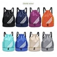 thumbnail image 5 of Stadium Sackpack, Sports Drawstring Backpack, Water Resistant Gym Bag with Shoes Compartment and Water Bottle Holder Pockets, for Gym, Travel, Swimming, Beach, Men Women (Black), 5 of 6