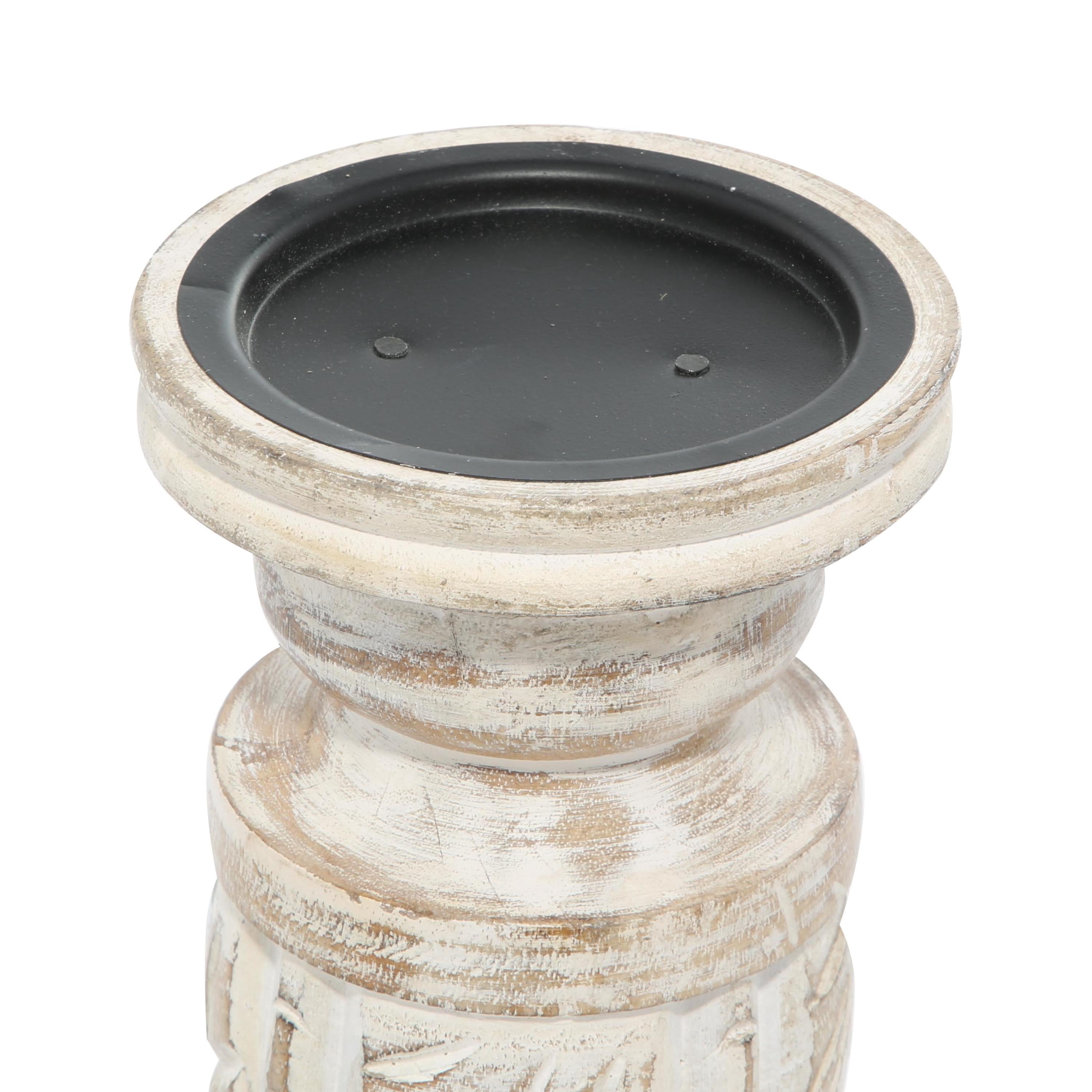 DecMode White Wash Wood Country Cottage Candle Holder Set of 3-Pieces, 6", 8",10"H