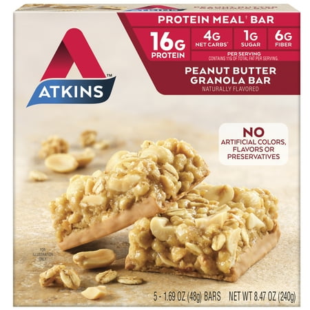 Atkins Peanut Butter Granola Bar, 1.69oz, 5-pack (Meal Bar)