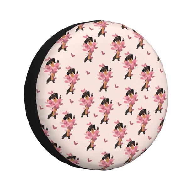 Fotbe Dachshund Dog Heart Funda de Llanta de Repuesto con Estampado, Engrosada, Ajuste Universal para Jeep, Remolque, RV, SUV, Camión-15 inch