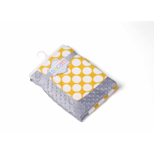 Bacati - Yellow Dots Center with Gray Border 30 x 40 inches Plush Blanket, Gray/Yellow
