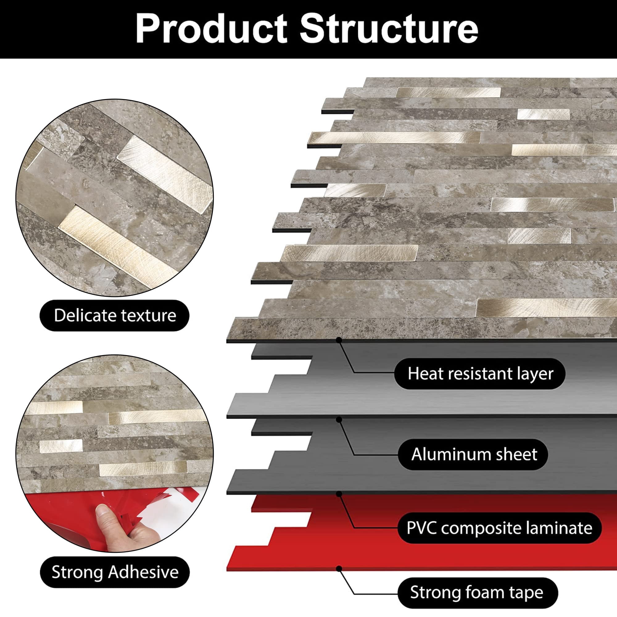 Peel And Stick Marble Backsplash Tile  10 Sheets Slate With Vintage Stripes Self-adhesive Wall For Kitchen Bathroom Fireplace Rv (11.4" X 10.6")