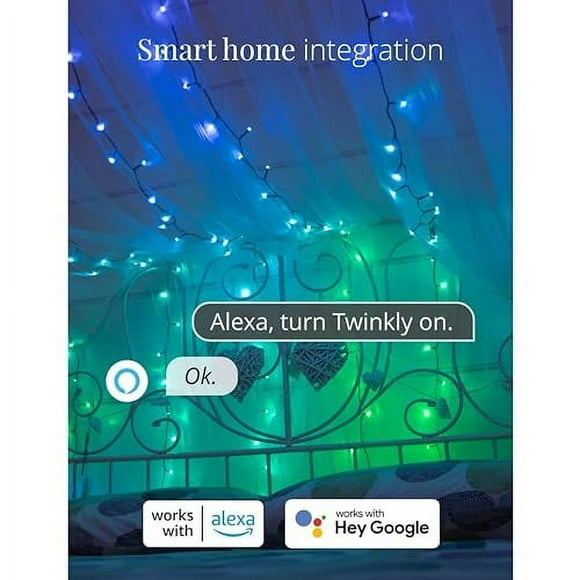 Twinkly Strings TWS250STP-GUS App-Controlled LED Lights String with 250 RGB (16 Million Colors) LEDs. 65.6 feet. Green Wire. Indoor and Outdoor Smart Lighting Decoration