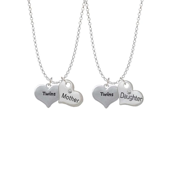 Delight Jewelry Twins Heart with Two Pair of Baby Feet Mother & Daughter Heart Necklaces (Set of 2), 19" 2"