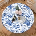 thumbnail image 2 of Round Tablecloth Fitted Elastic Edge Patio Table Covers Wrinkle Resistant Waterproof Vinyl Table Cloth for Picnic Camping Indoor and Outdoor，Blue Flowers Retro 41"-44", 2 of 4