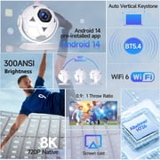 Magcubic Smart Projector 8K Support 300 ANSI Lumens with WiFi6 & BT5.4, Auto Vertical Keystone, Android 14 Pre-Installed Apps, Mini Projector for Sports Viewing, Perfect Gift for Soccer Fans HY300F