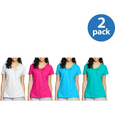 Women's Slub Shirred V-Neck T-shirt 2pk