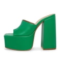 thumbnail image 3 of YDN Women Breathable Platform Square Open Toe Mules Slip On Chunky High Heel Sandals Casual Beach Outfit Shoes Size 8 Green, 3 of 4