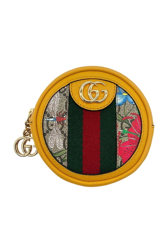Pre-Owned GUCCI GG Floral Round Wallet/Coin Purse, Ophidia 574840, Coated Canvas Leather,...
