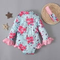 thumbnail image 5 of Fesfesfes Toddler Girls Swimsuit Long Sleeve Bathing-Suits with Hairband Flower Print Ruffle Trim One-piece Swimsuit Swimwear Suit, 5 of 9