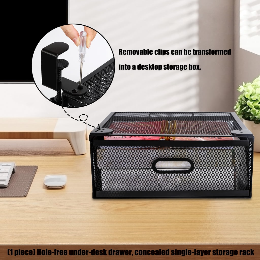 Single Layer Slide Out Storage Drawer For Desk Easy Installation Carbon Steel Design Desktop Organization Tool