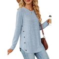 thumbnail image 3 of Blusas de Larga con Cuello Redondo para Mujer, Blusas Holgadas con Botones para Otoño e Invierno 2025. Azul S, 3 of 10