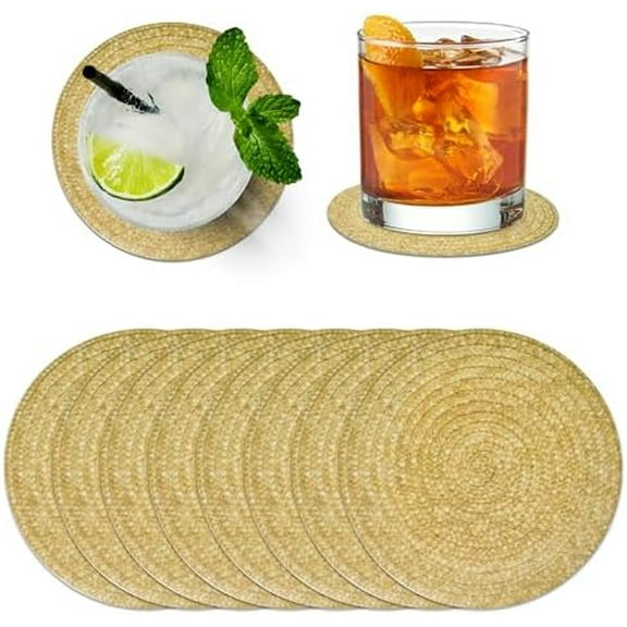 150 Pcs Braided Wicker Look Paper Disposable Beverage Coasters 4" Round Rustic Woven Cocktail Coaster for Drinks Wedding Birthday Party Supplies Decor