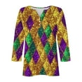thumbnail image 4 of Gamivast Women Carnival Shirt Plus Size 3/4 Sleeve V Neck Sequin Mardi Gras Tops Casual Loose Button Tunic Blouses Happy Mardi Gras Day T-Shirt, 4 of 6