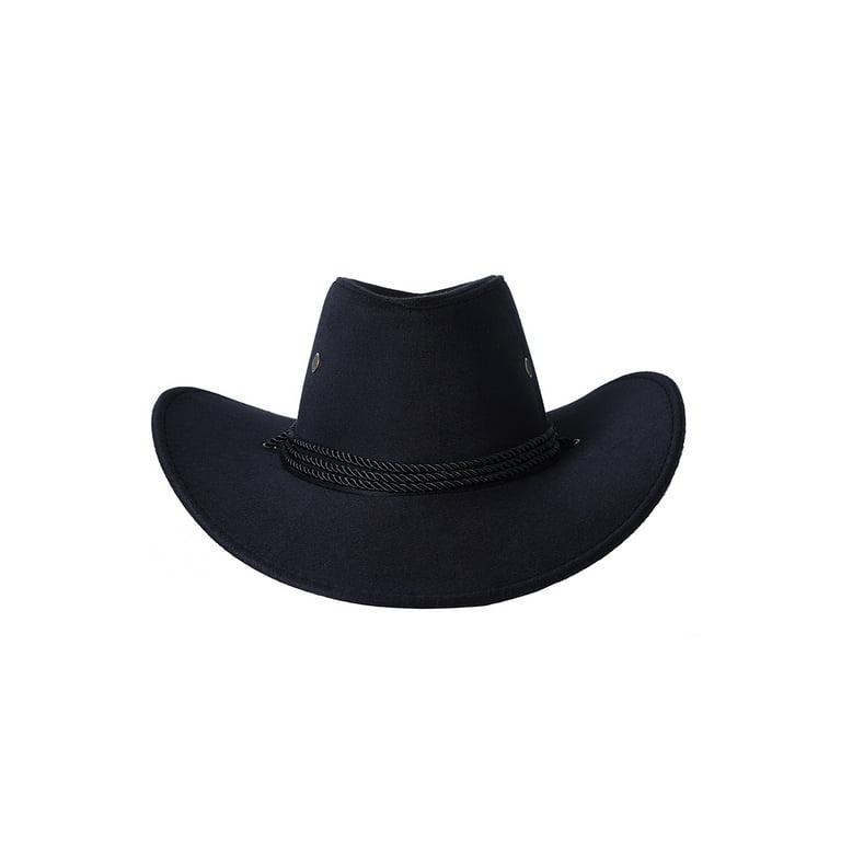 ROAONOCOMO Men Cowboy Hat Western Cowboy Hat with Adjustable Durable Leather Hats for Men Chin Rope Wide Brim Vintage Style, Men's, Size: One size
