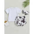 thumbnail image 4 of Bagilaanoe 3pcs Newborn Baby Girl Short Pants Set Short Sleeve Letter Print T Shirt Tops + Shorts + Hairband 6M 12M 18M 24M Infant Casual Summer Outfits, 4 of 8