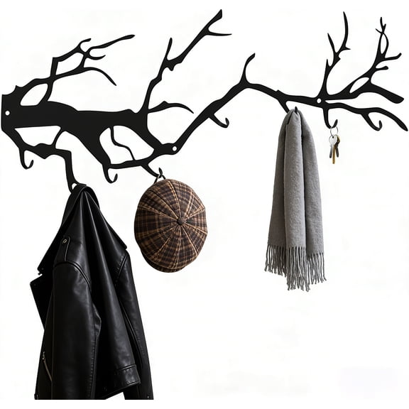 Wall-Mounted Coat Rack Hooks, Black Metal 6 Pieces Decorative Wall Mounted Clothes Hooks for Home Bedroom Living Room Bathroom Kitchen