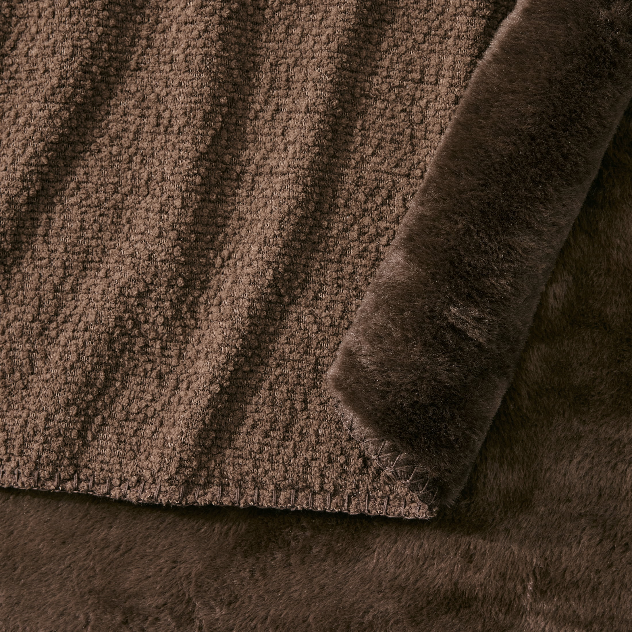 Better Homes & Gardens Brown Basket Boucle Reverse to Faux Fur Oversized Throw, 50 in x 72 in