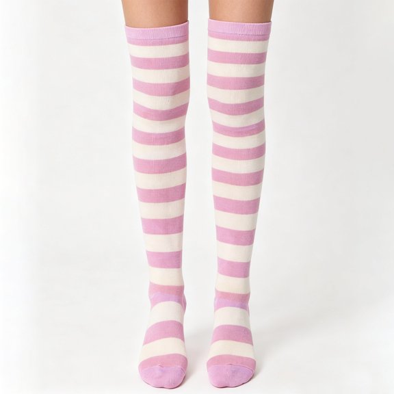 Sales Today Over Knee High Socks Under $2 GIJNRIUIUA Purple Knee-High Socks Cute Horizontal Striped Knee High Socks Soft Elastic Calf Socks for Halloween School Daily Wear Leg Warmers