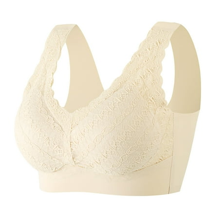 YHGFVOKJ Bras for Women Comfortable and Traceless Tank Top Small Chest Converged Fixed Cup Beautiful Back without Steel Ring Side Fold Adjustable Bra Underwear Full Coverage Bra Beige L