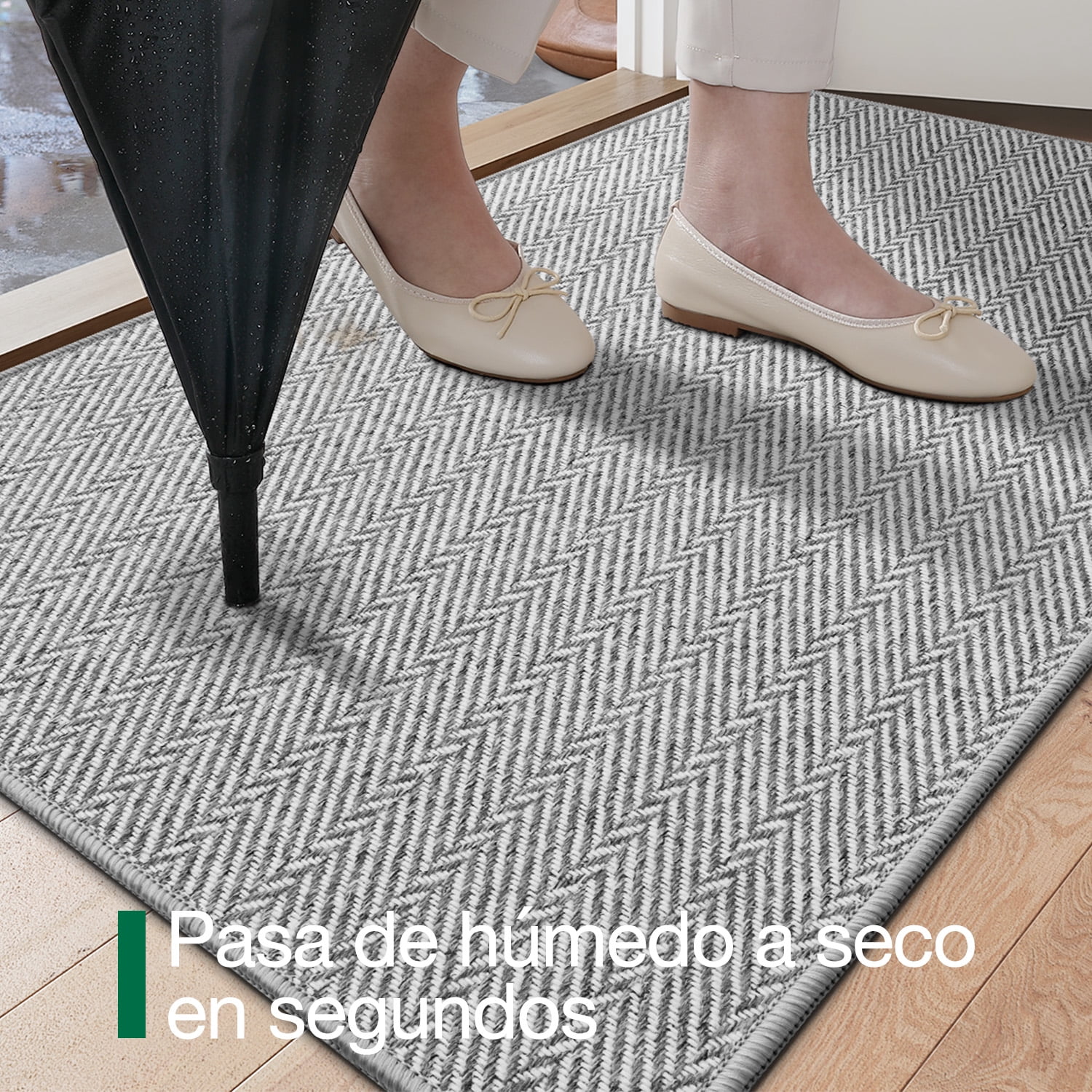 FRABE Ultra Thin Indoor Door Mat Non Slip, Low Profile Entryway Mat, Pet Friendly Doormat with Herringbone Design for Inside, Patio, Porch, Grey, 17x30