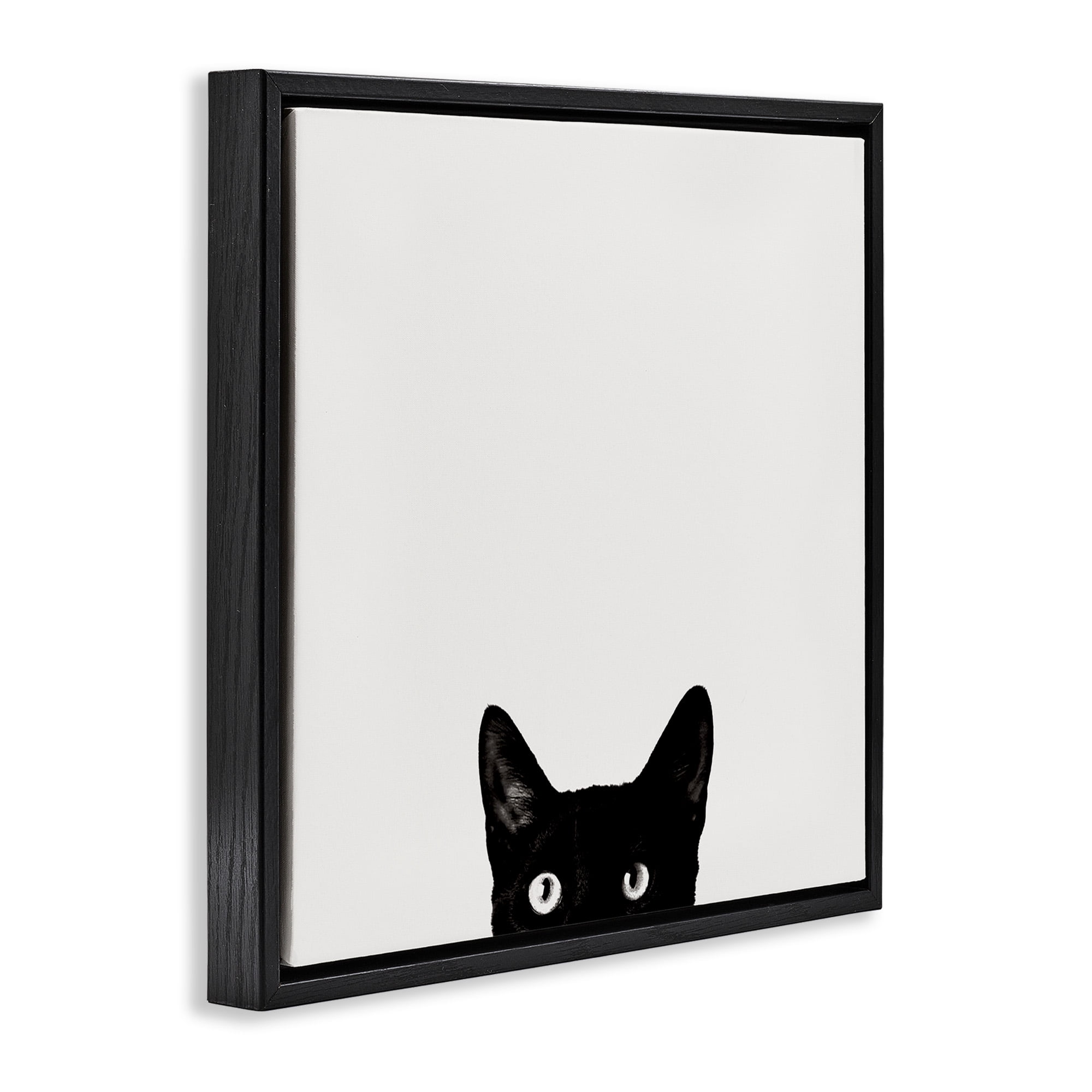 Stupell Industries Black Cat Peeking From Below Animals & Insects Painting Black Floater Framed Canvas Art Print Wall Art, 25 x 25